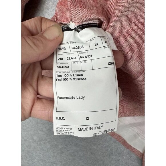 Faconnable 100% Linen Blazer Soft Red/Pink Jacket Made in Italy Sz 4 EUC Luxury - Picture 12 of 16